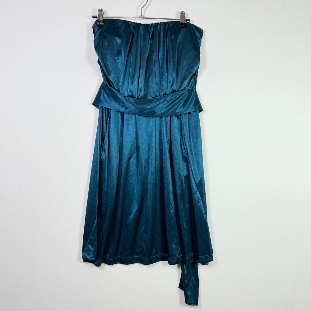 SPEECHLESS Teal Blue Strapless Satin Pleated Party Dress Medium‎
